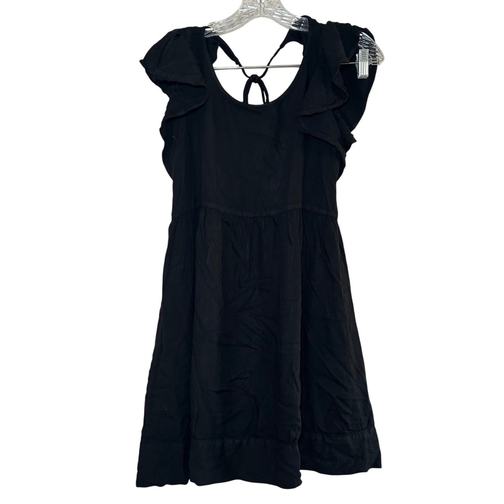 Black Ruffle Sleeve Open Tie Back Babydoll Mini Dress casual minimal whimsigoth